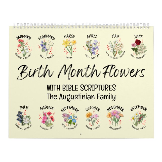 Calendrier 2026 Custom BIRTH MONTH FLOWERS Bible Verse Photo (Protection)