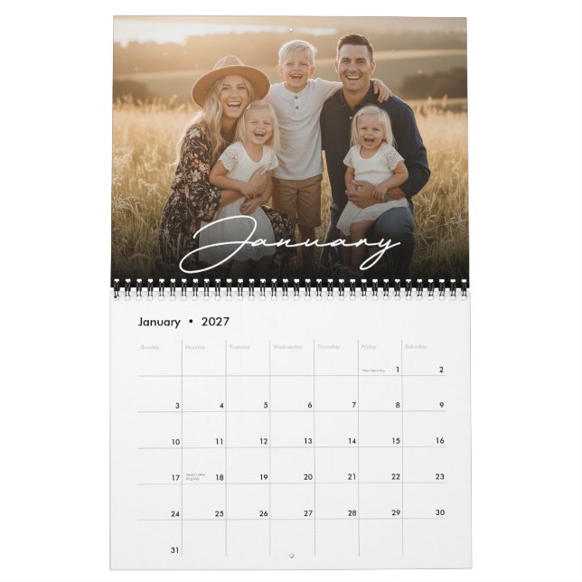 Calendrier 2026 Custom Family Photo Modern Elegant Script  (Jan 2027)