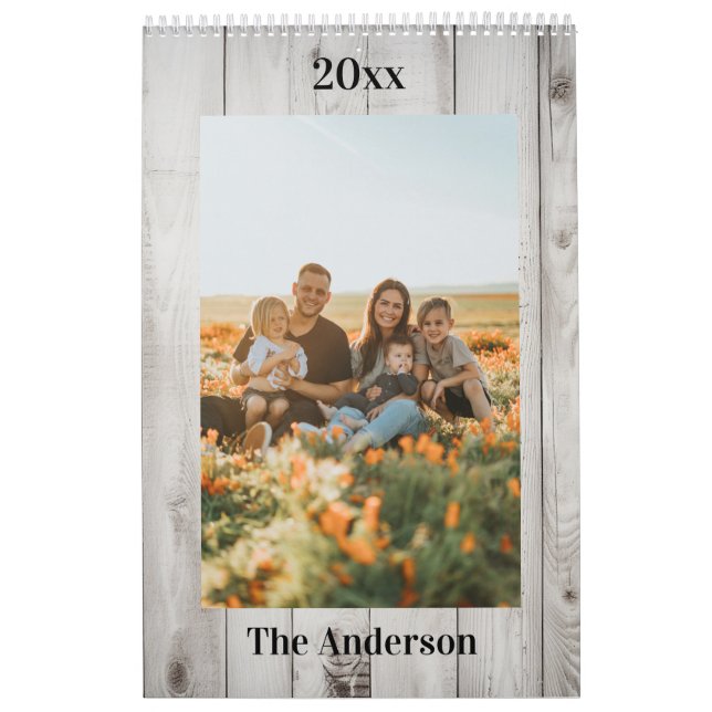Calendrier 2026 Custom Family Photo White Wood (Protection)