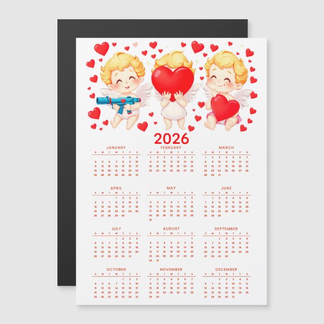 Calendrier 2026 d'anges de dessin animé drôles (Devant / Derrière)
