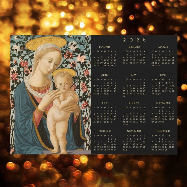 Calendrier 2026 de la Madone et de l'Enfant Jésus  (Madonna and Child Jesus Virgin Mary 2026 Calendar)