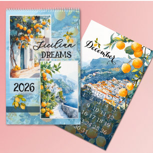 Calendrier 2026 eau citron aquarelle Voyage sicilien