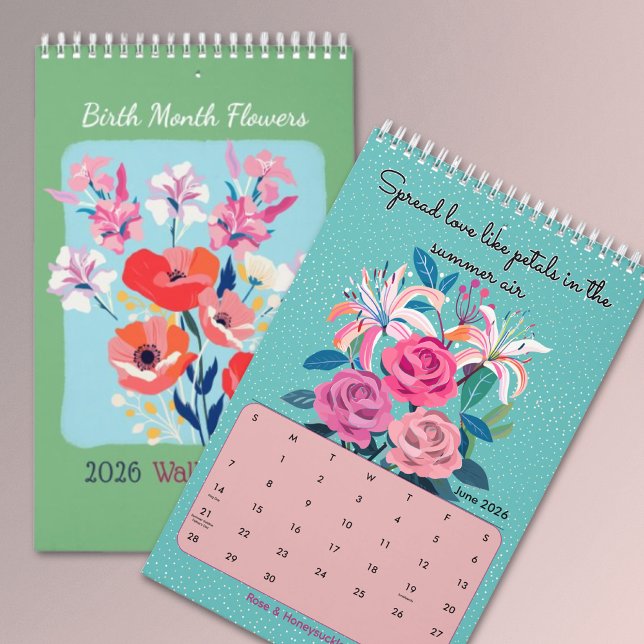 Calendrier 2026 Elegant affirmation birth month flowers wall (Créateur téléchargé)