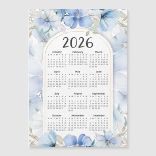 Calendrier 2026 Elégant Jardin Floral Bleu