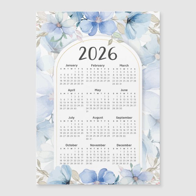 Calendrier 2026 Elégant Jardin Floral Bleu (Devant)