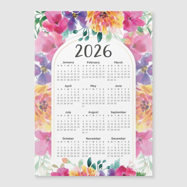 Calendrier 2026 Élégant jardin floral coloré (Devant)