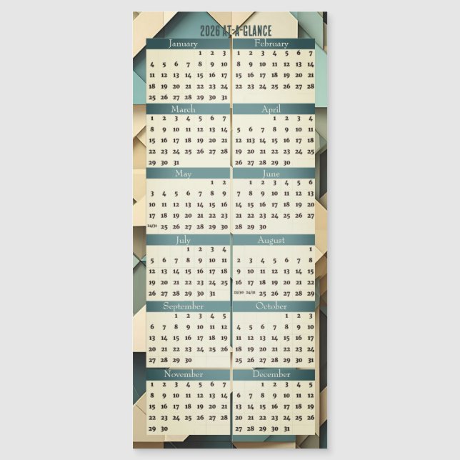 Calendrier 2026 en un coup d'œil Carte magnétique (Devant)