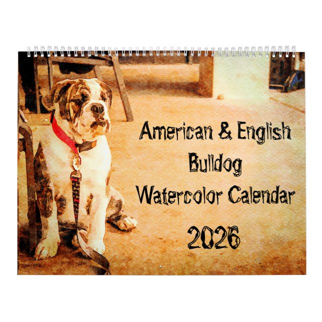 Calendrier 2026 English Bulldog British American Bully Gift (Protection)