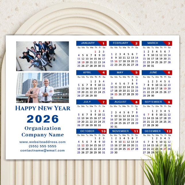 Calendrier 2026 Entreprise Simple Bleu Rouge Magné (Créateur téléchargé)