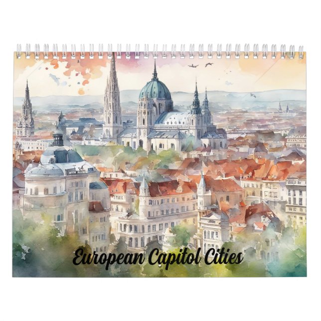 Calendrier 2026 European Capital Cities Watercolor Travel Art (Protection)