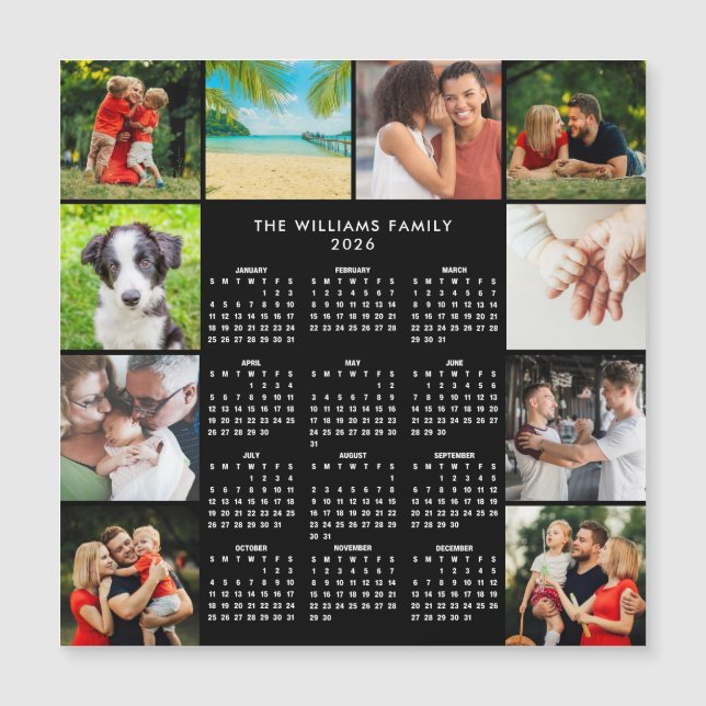 Calendrier 2026 Famille 10 Photo Collage Aimant (Devant)