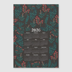 Calendrier 2026 Feuilles verts et rouge floral noi