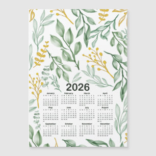 Calendrier 2026 Feuilles verts & Floral jaune doré