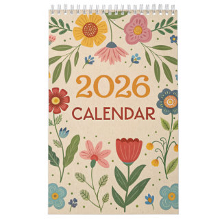 Calendrier 2026 Folk Art Floral Wildflower Cottageco calendar