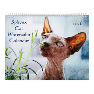 Calendrier 2026 Hairless Sphynx Cat Owners Lovers Gift