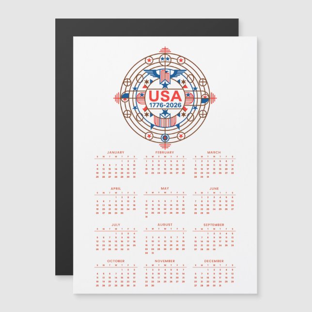 Calendrier 2026 Joyeux anniversaire USA 250 Carte  (Devant / Derrière)