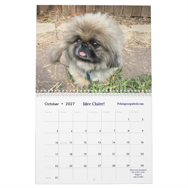 Calendrier 2026 Liz E.'s Pekingese Calendar (Oct 2027)