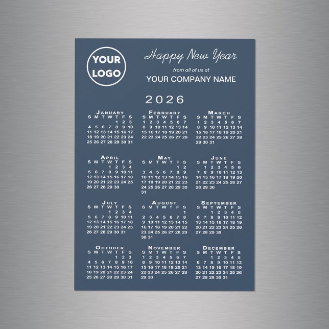 Calendrier 2026 Logo Entreprise Marine Aimant de V (2026 Calendar Business Logo Navy Holiday Magnet in situ)
