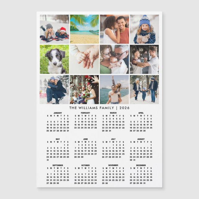 Calendrier 2026 Magnet Collage 12 Photos (Devant)