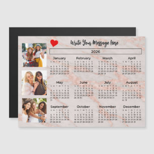 Calendrier 2026 Magnet Collage Photo Marbre Rose