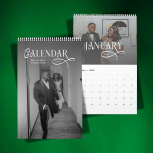 Calendrier 2026 Mariage Élégant Moderne Photo Jeunes Mariés