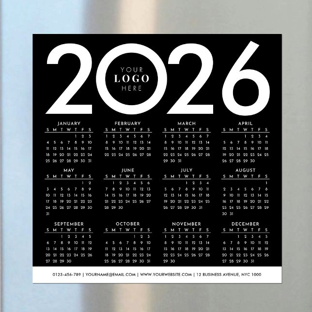 Calendrier 2026 Minimaliste Logo d'entreprise Noir (Créateur téléchargé)