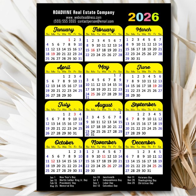 Calendrier 2026 Minimaliste noir entreprise magnét (Créateur téléchargé)