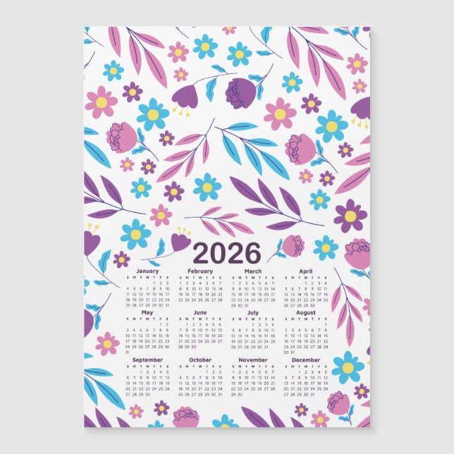 Calendrier 2026 Modèle Floral bleu et violet (Devant)