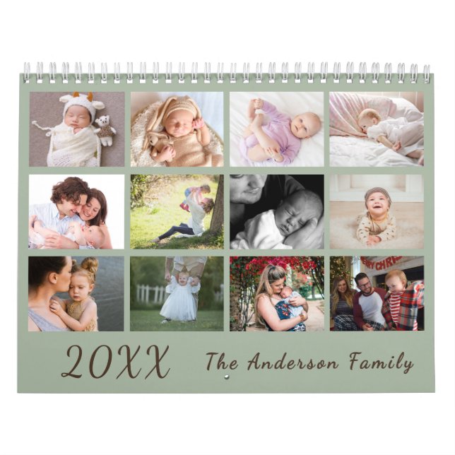 Calendrier 2026 Modern Family Photo Calendar – green & brown (Protection)