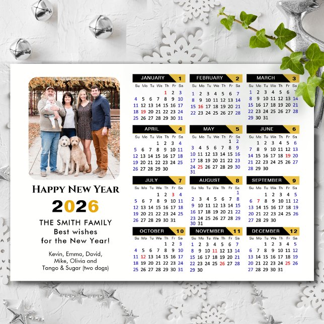 Calendrier 2026 moderne Photo Black Gold Magnétiqu (Créateur téléchargé)