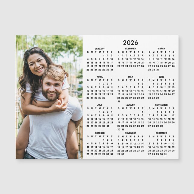 Calendrier 2026 Moderne Simple Photo Aimant (Devant)