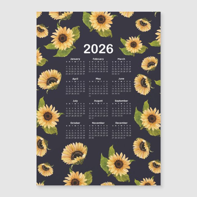 Calendrier 2026 Motif d'aquarelle de tournesols (Devant)