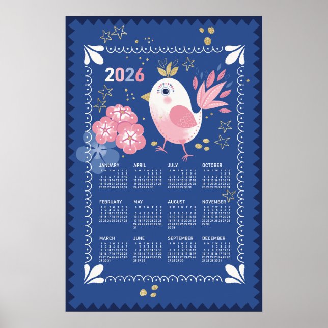 Calendrier 2026 Oiseau Affiche (Devant)