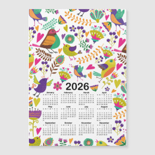 Calendrier 2026 Oiseaux et fleurs roses et violett