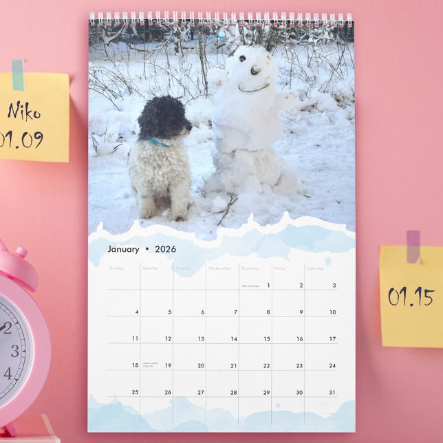 Calendrier  2026 Personalized Pet Dog Cat Photo Watercolor (2026 Personalized Pet Dog Cat Photo Watercolor Calendar)