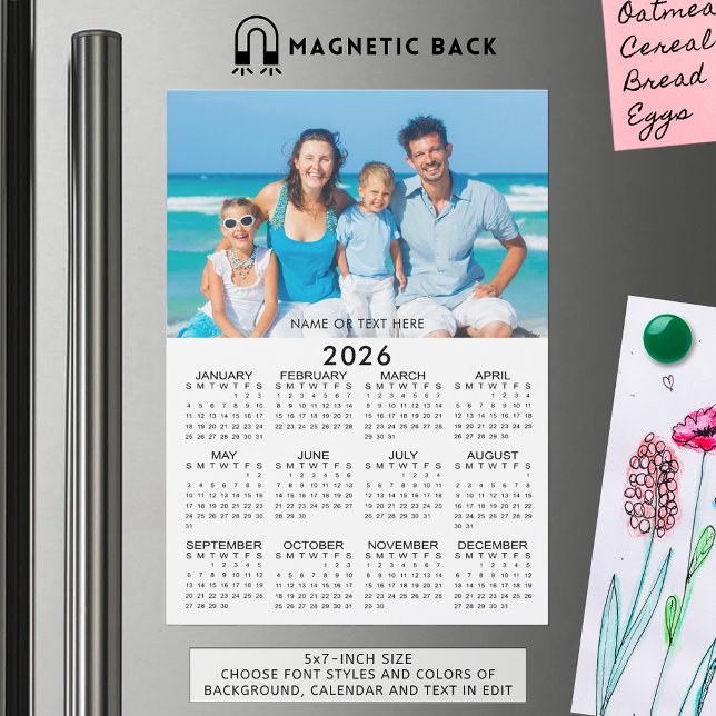 Calendrier 2026 Photo personnalisée magnétique (Créateur téléchargé)