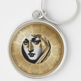 Calendrier 2026 Porte-clés Femme Visage Art Déco O