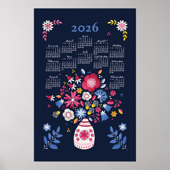 Calendrier 2026 Poster Bouquet Folksy (Devant)