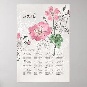 Calendrier 2026 Poster Rose Botanique