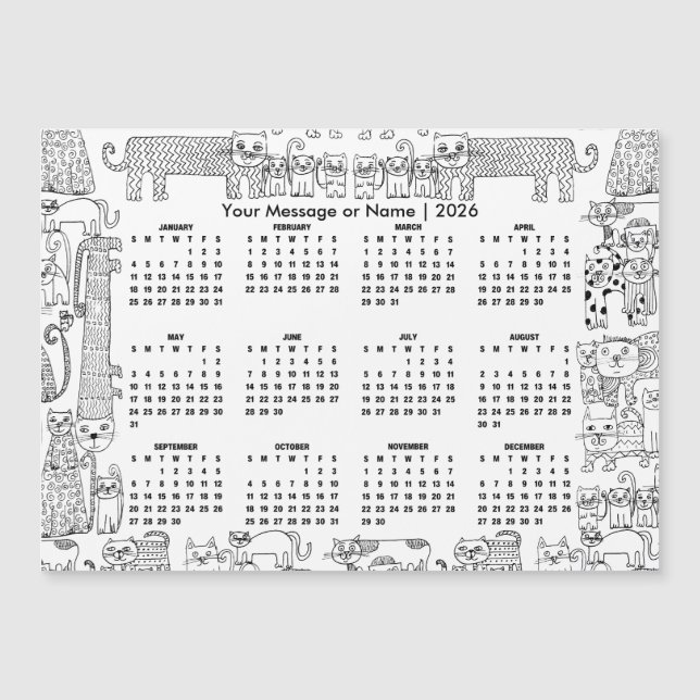 Calendrier 2026 pour chats avec message ou nom per (Devant)