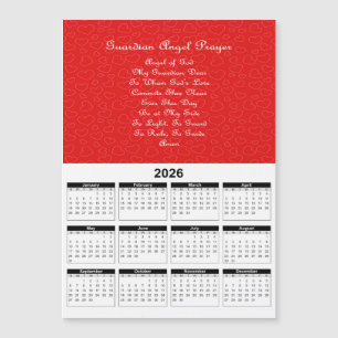 Calendrier 2026 Prière de l'ange gardien Cœurs rou