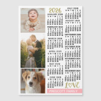 Calendrier 2026 Rose Pâle Or Photos Personnalisées