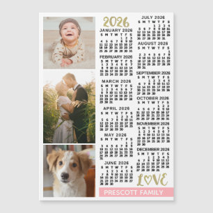 Calendrier 2026 Rose Pâle Or Photos Personnalisées