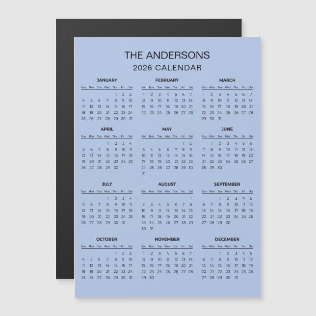 Calendrier 2026 Simple mais Élégant | Aimant (Devant / Derrière)