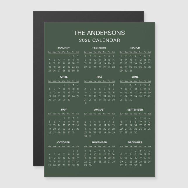 Calendrier 2026 Simple mais Élégant | Aimant (Devant / Derrière)