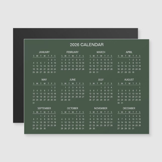 Calendrier 2026 Simple mais Élégant | Aimant (Devant / Derrière)