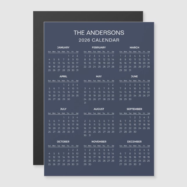 Calendrier 2026 Simple mais Élégant | Aimant (Devant / Derrière)