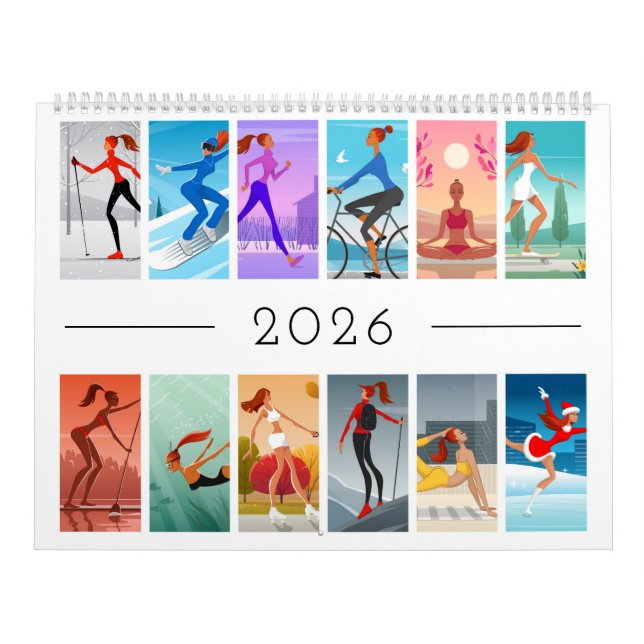 Calendrier 2026 Sport Fitness Young Woman Girl Colorful (Protection)