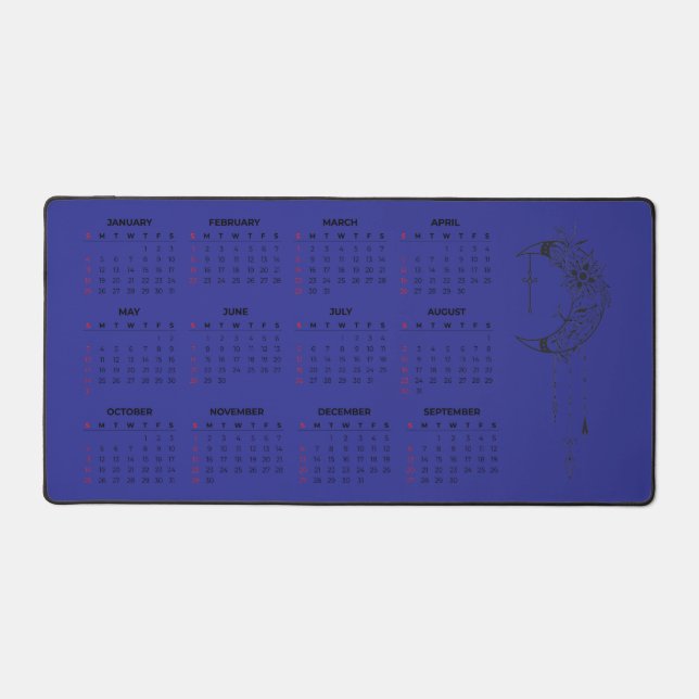 Calendrier 2026 sur tapis de bureau - Lune céleste (Recto)