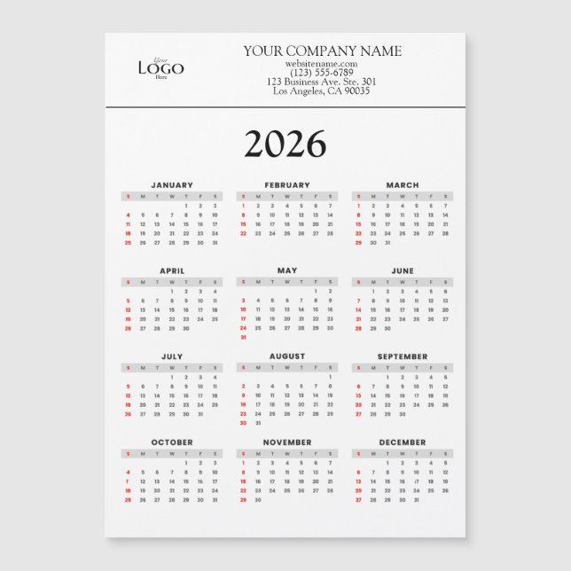 Calendrier 2026 Texte de logo d'entreprise | Tout  (Devant)